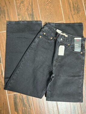 Levi’s Premium Black Ribcage Wide Leg Denim High Rise Jeans Womens 28